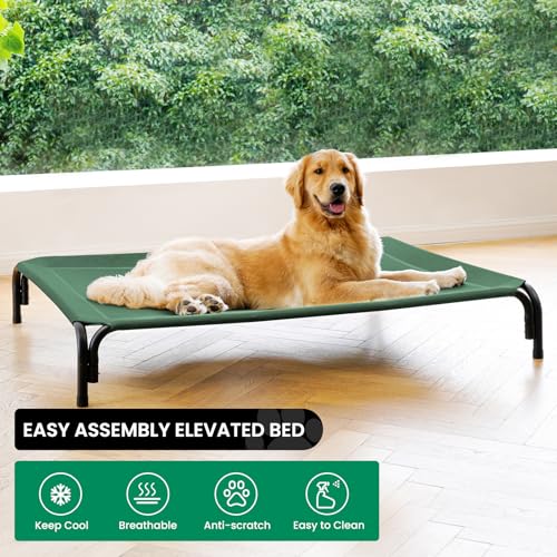 Elevated Dog Bed Raised Outdoor Dog Cot for Large Dogs (L-43.3"L×31.9"W×7.9"Th / Green)