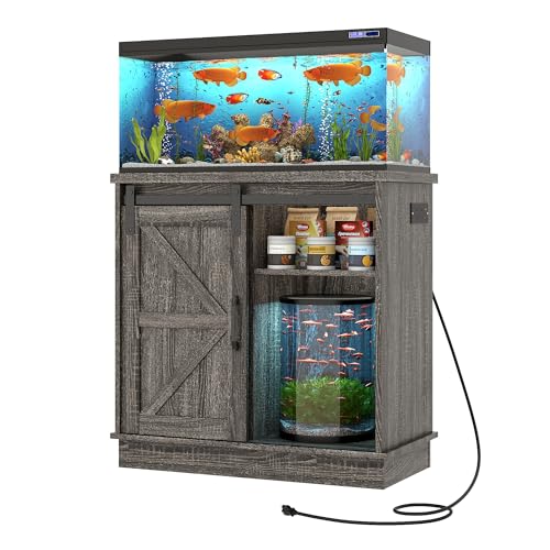 Farmhouse 20 29 Gallon Fish Tank Stand with Power Outlet (Grey / 20 Gallon)