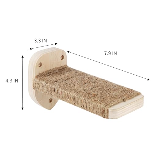 3-in-1 Cat Climbing Wall Steps with Hemp Rope, Shelves and Perches, Scratching Pads for Cats Playing and Climbing (Wood) (Wood)