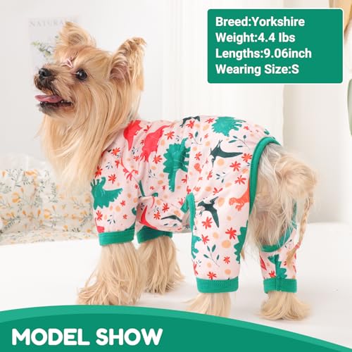 Dog Pajamas Small Sized Dogs Stretchable Summer Dog Clothes Pjs 4 Legs Girl Boy Cute Soft Puppy Outfits Doggie Cat Jammies Jumpsuit Sleeper for Pet (Dinosaur / Large (Chest 17in ))