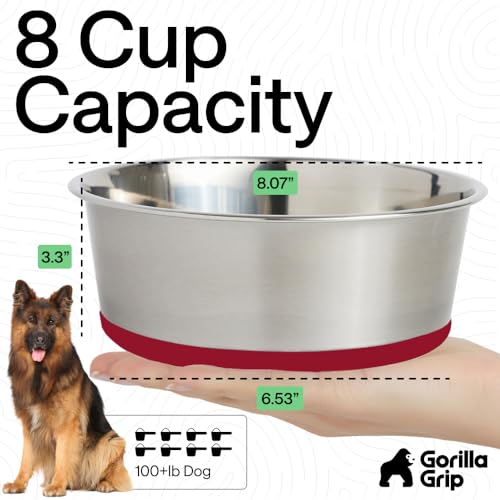 Dog Bowl Food Grade Stainless Steel Water Bowls (Red / 8 Cup - Single Bowl)