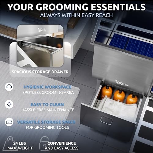 Professional Dog Washing Station 304 Stainless Steel Pet Wash Sink (Silver, Right Ramp, 1 Drawer / 40 Inches)