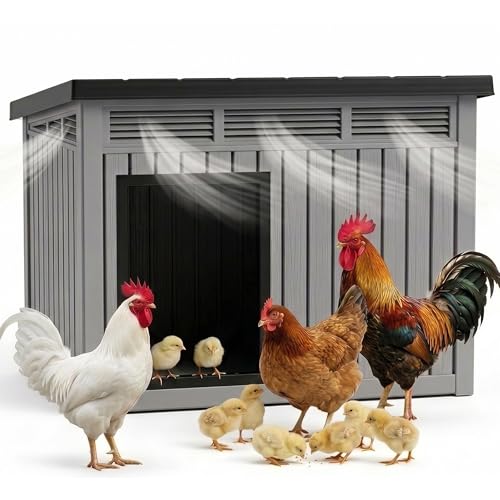 Weather Resistant Resin Chicken Nest Box with Lift Strut and Perimeter Drain Holes（Black） (Grey / 32.2"L x 25.1"W x 24.1"H)