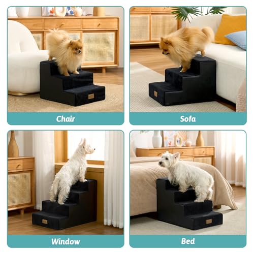 Dog Stairs for Small Dogs (Black / 15.7x17.7x13.7 inch)