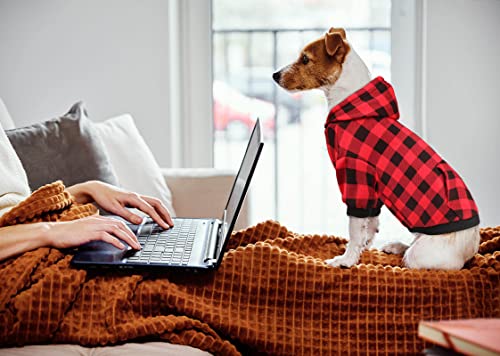 Dog Sweater Red Buffalo Plaid Pet Clothes Warm and Soft Breathable Cozy Small Pet Hoodies Dog Sweaters for Small Dogs with Pocket (Small)