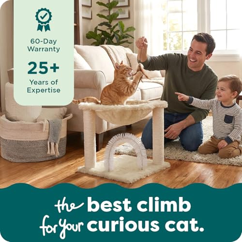 17.3" Tall Cat Scratching Post Tower for Indoor Cats (Cat Tower / Plush Hammock Playground (Cream))