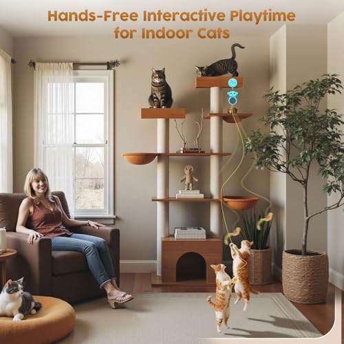 2-in-1 Interactive Laser Pointer Cat Toy & Flying Bird Wand for Indoor Cats (Blue)