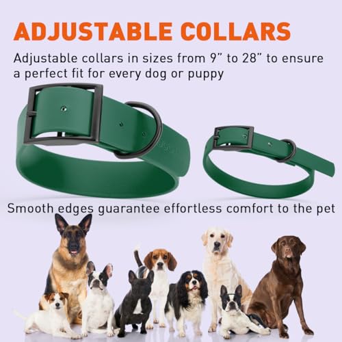 Biothane Waterproof Dog Collar Strong Coated Nylon Webbing with Black Hardware Odor (W1" x L22"-25" / Hunter Green)