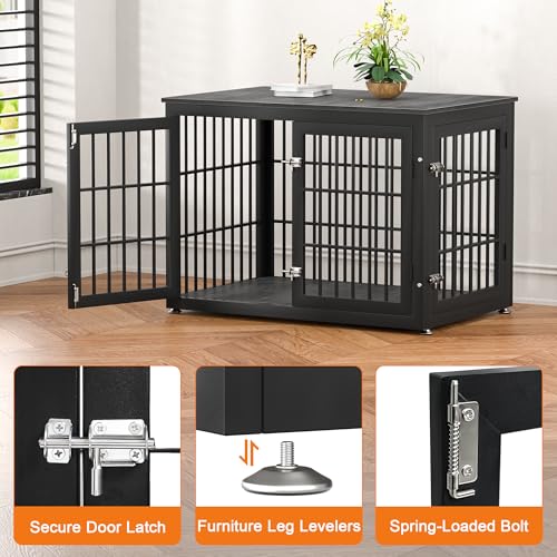 38" Heavy Duty Dog Crate Furniture for Large and Medium Dogs (Black + Gray / 38.3"L x 25.4"W x 27.7"H)