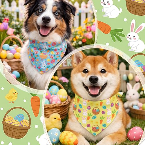 50 Pcs Easter Dog Bandanas Bulk Bunny Egg Carrot Bandanas for Dogs Triangle Kerchief Bibs Scarf Set for Pet Easter Costume Photo Props Accessories Pet Shops (Easter / 31.5 x 21.7 x 21.7")