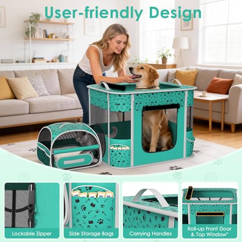 Portable Cat Playpen with Litter Box (2-in-1)