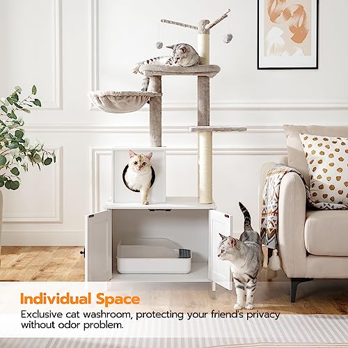 Cat Tree Tower with Litter Box Enclosure for Indoor (White)