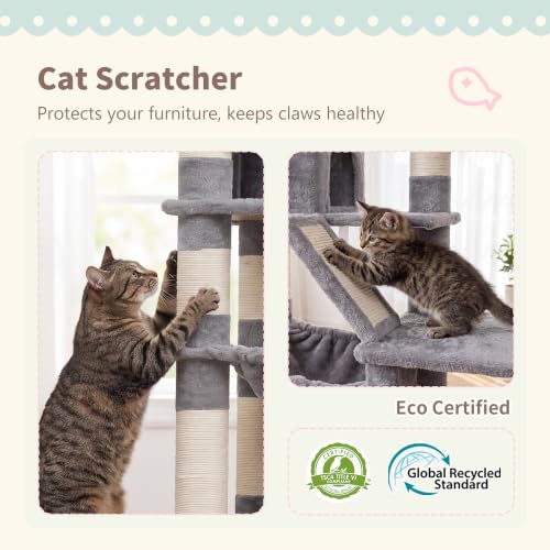 Cat Tree, 71-Inch-Tall Tower for Indoor Cats with 2 Perches HCT034W (Light Gray / 71 inch)
