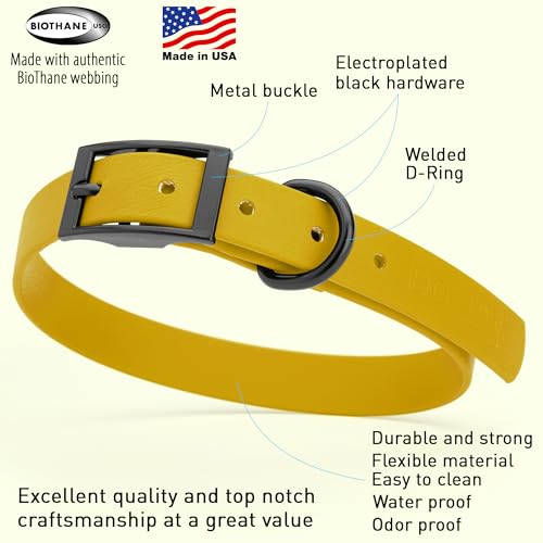 Biothane Waterproof Dog Collar Strong Coated Nylon Webbing with Black Hardware Odor