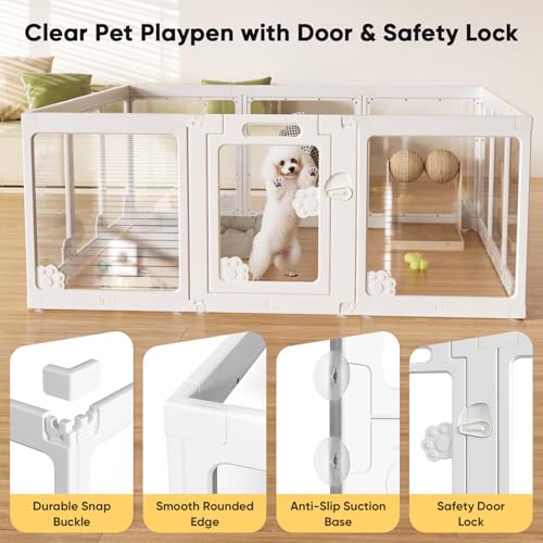 24” Acrylic Clear Dog Play Pen Indoors 8 Panels (White- 8 Panels)