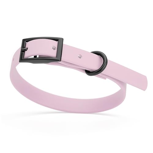 Biothane Waterproof Dog Collar Strong Coated Nylon Webbing with Black Hardware Odor (W1/2" x L9-12" / Pastel Purple)