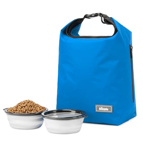 Pet Food Storage Bag Dog Storage Organizer Bag 2PCS Collapsible Dog Travel Bowls and Zipper Side Pocket for Home (Blue / 20L)