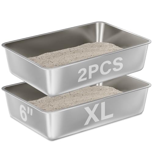 Stainless Steel Litter Box 2 Pack (2pcs - 23.6" L x 15.7" W x 6" H)