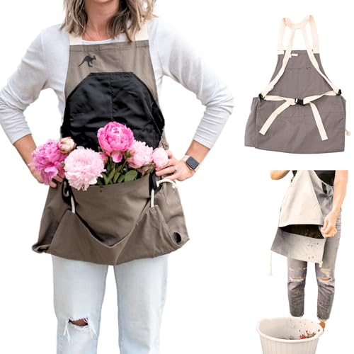 Roo Gardening Apron with Pockets for Women & Men (Roo-full Size / Taupe Grey)