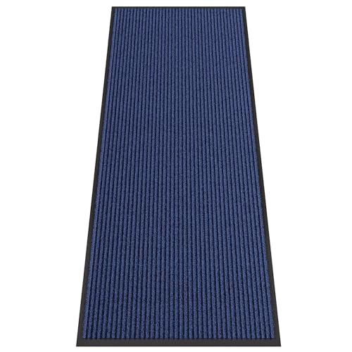 Front Door Mat Outside Entrance (Blue Striped / 3' x 10' (Rectangular))