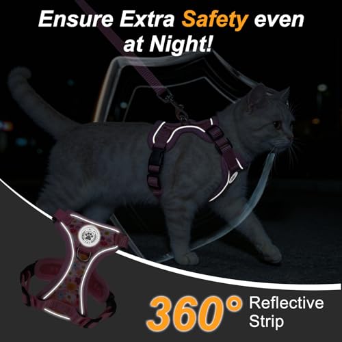 Cat Harness and Leash (Pink Flower / Small (Chest: 13 - 16"))