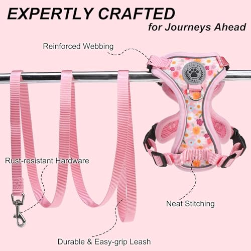 Cat Harness and Leash (Pink Flower / Small (Chest: 13 - 16"))