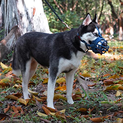 Soft Basket Silicone Muzzle for Medium Dog to Prevent Biting (Blue / 2 (Snout: 7.5"-9.5"))