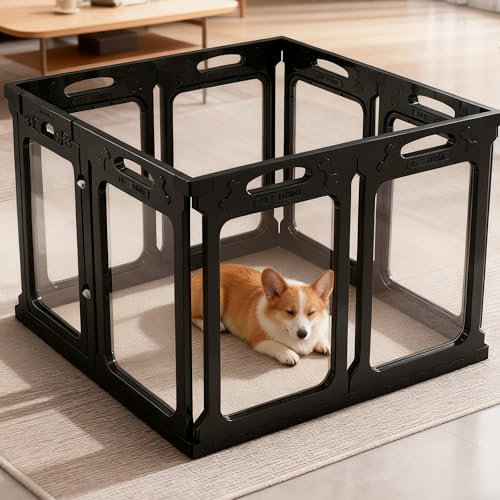 Clear Acrylic Dog Playpen Indoor (Black / 24" Height)