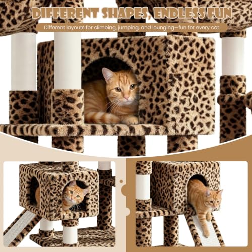 87 in Multi Level Tall Cat Tree Tower for Large Cats (Leopard Print)