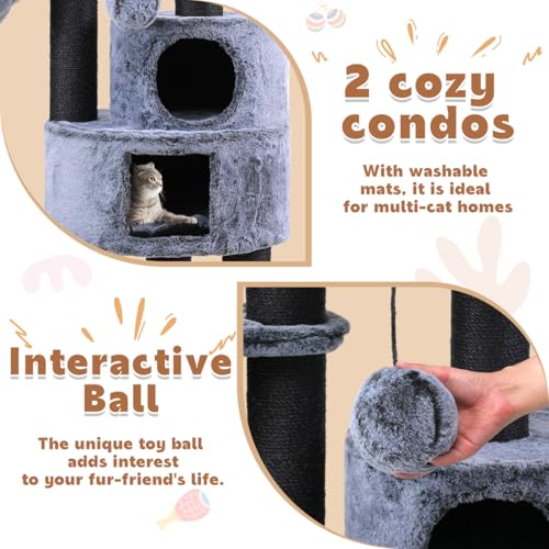 Modern Cat Tree for Indoor Cats Large Adults (61-inch Blue-grey)