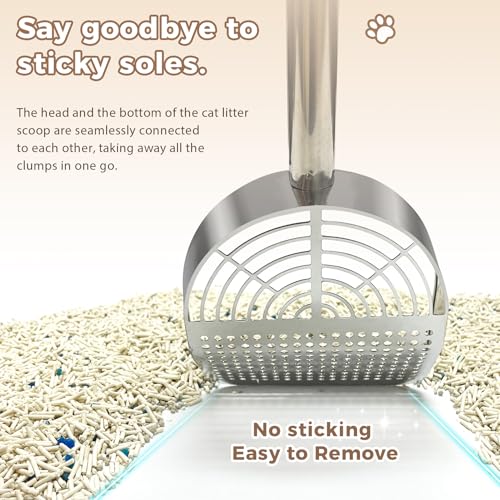 Cat Litter Scoop Deep Shovel (Long Handle-For particles up to 3 mm / Silver)