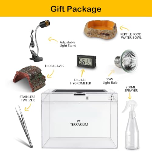 Reptile Tank 7 Piece Starter Kit with Escape Proof Locking Lid Small (Small(12x7x9IN))