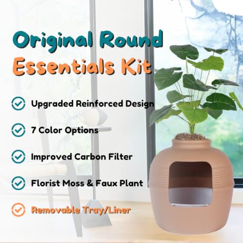 Original Hidden Litter Box Planter (Broad Leaf Philodendron / Essentials Kit / Terracotta Brown)