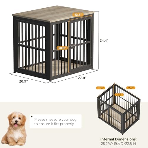 27'' Dog Crate Furniture with 3 Doors for Puppy Small Dogs (Ancient gray / 26.9"L x 20.9"W x 24.0"H)