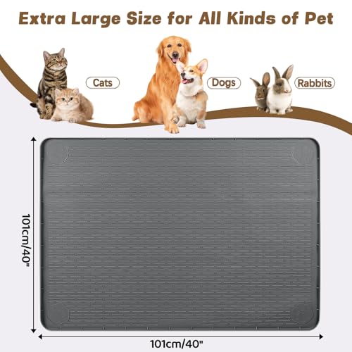 Cat Food Mat Extra Large Silicone Pet Bowl Mat 40''x40'' (Dark Grey / 40"L x 40"W)