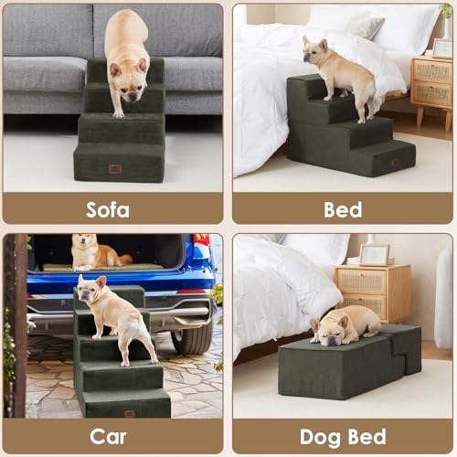 Dog Stairs for Bed 18" H (Military Green / Extra Wide 16.5" x 28" x 18")