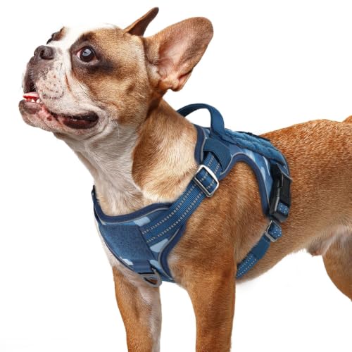 Tactical Dog Harness for Small Dogs (S(Chest:16.1"-31.5",Neck:15.4"-21.6",Back:7.1") / Blue Camo)