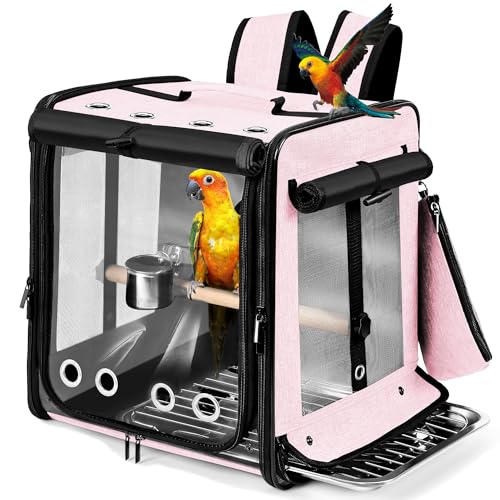 Bird Carrier with Seat Belt for Car Travel (13.5"L x 10.0"W x 15.5"H / Pink)