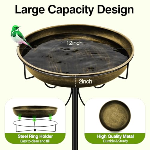 35In Metal Bird Bath for Outside (Antique Golden)