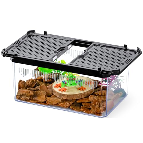 7.5" Clear Magnetic Door Reptile Terrarium for Gecko & Frog Black (7.5x4.9x3.7 Inch / Black)