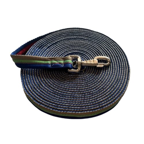 Premium Horse Training Lunge Line with Alloy Trigger Buckle for Accurate Equestrian Training of 26 Foot (26foot / Dark blue/Green/Light grey)
