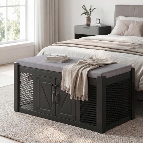 Dog Crate Furniture with Padded Seat (Black)