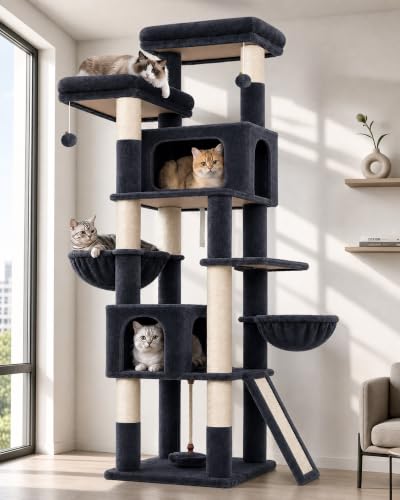 75in Tall Cat Tree Tower for Indoor Cats (Dark Grey / 75 inch)