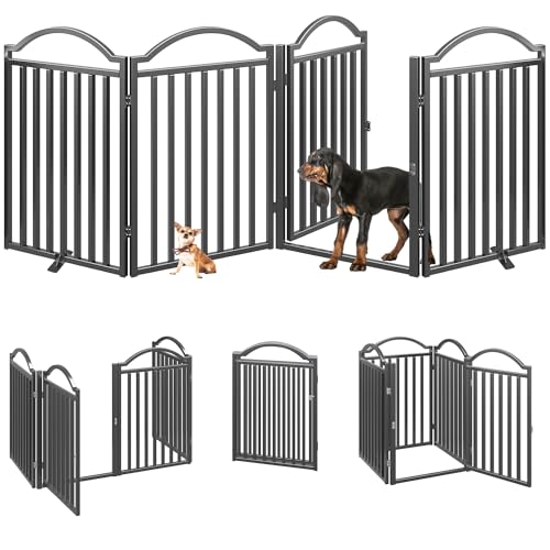 Metal No Assembly Freestanding Dog Gate with Door Walk Through (Black / 4 panels 96"W*32"H HFG)