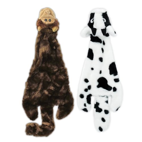 2-in-1 Stuffless Squeaky Dog Toy - Cow, Monkey, Large (Multicolor/Monkey & Cow / Large)