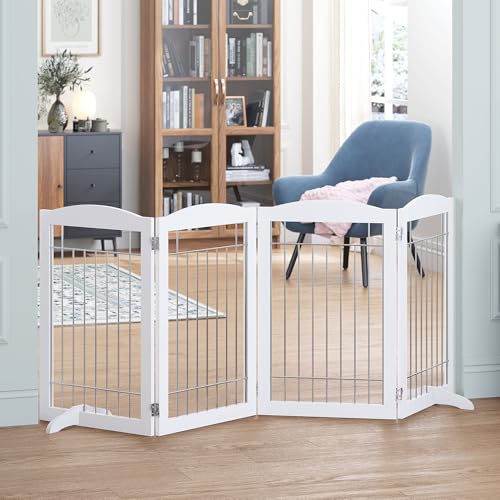 Free Standing Foldable Metal Pet Gate for Dog (Sliver / 【4 Panels】80"W x 30"H)