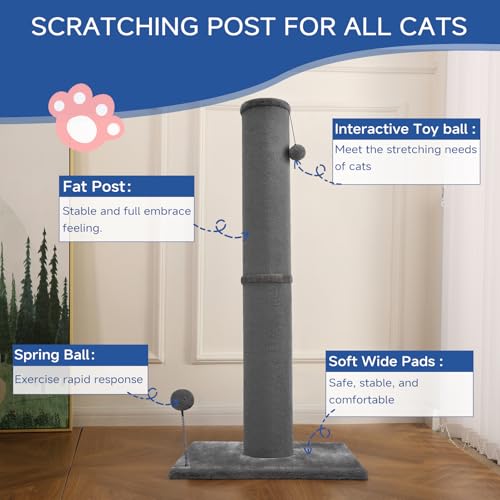 41" Tall Short Plush Cat Scratching Post for Indoor Cats (Gray / Classic Carpet)