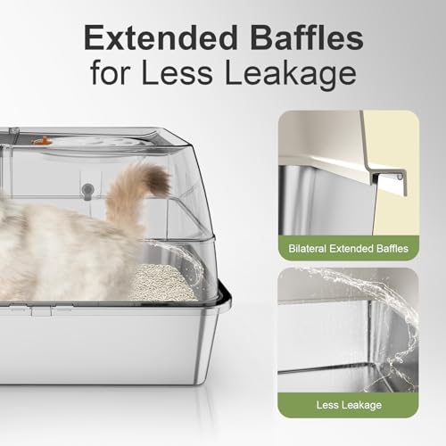 Stainless Steel Litter Box with Lid (Beige)