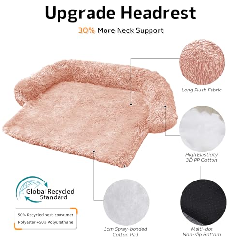 Calming Dog Bed Fluffy Plush Dog Mat for Furniture Protector with Removable Washable Cover for Large Medium Small Dogs and Cats (Pink / 45.0"L x 37.0"W x 6.0"Th)