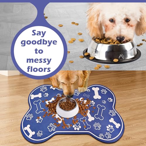 Dog Cat Mat for Food and Water (18"L x 12"W / Bone Shaped Blue2)